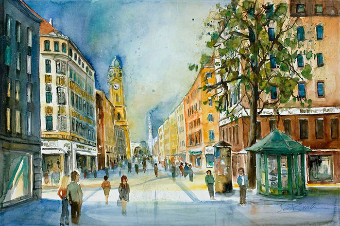 Stadtansichten Aquarell Theatinerstraße