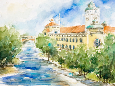 München Aquarell Müllersches Volksbad