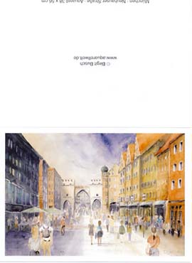 Kunstkarte mit den Motiven Münchener Stadtasichten Fussgängerzone