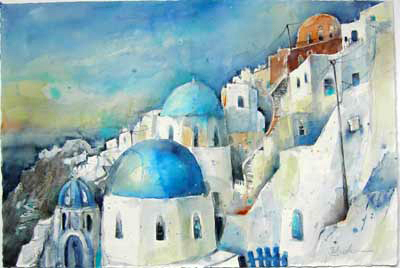 Santorin Aquarell und Bilder von Birgit Busch