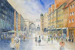 Aquarelle Fussgängerzone München