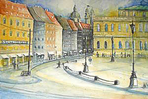 Aquarelle Max Josef Platz München