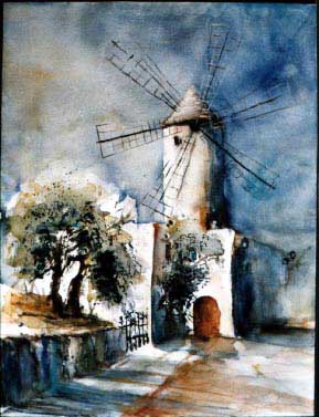 Watercolor landscape Painting spain cadiz